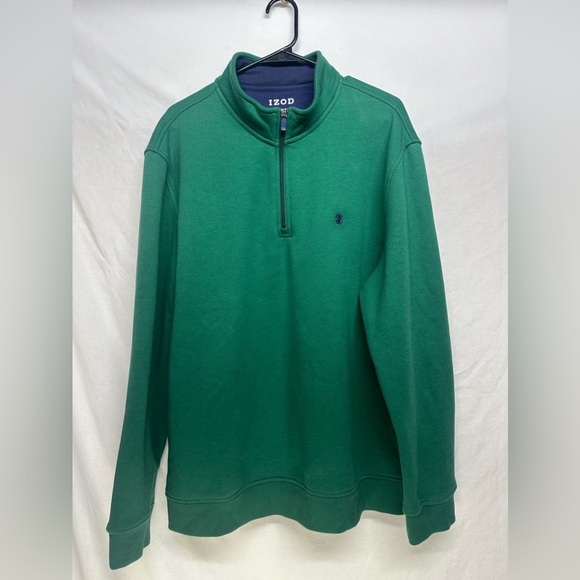 IZOD Men’s Advantage‎ Performance Stretch Green & Navy Quarter Zip Sweater XL - Picture 1 of 9